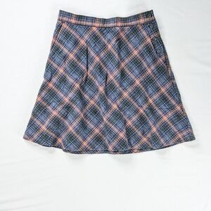 VTG Wool Pink Blue Gray Tartan Plaid Pleated Flowy Blue Pink Mini Skirt Academia